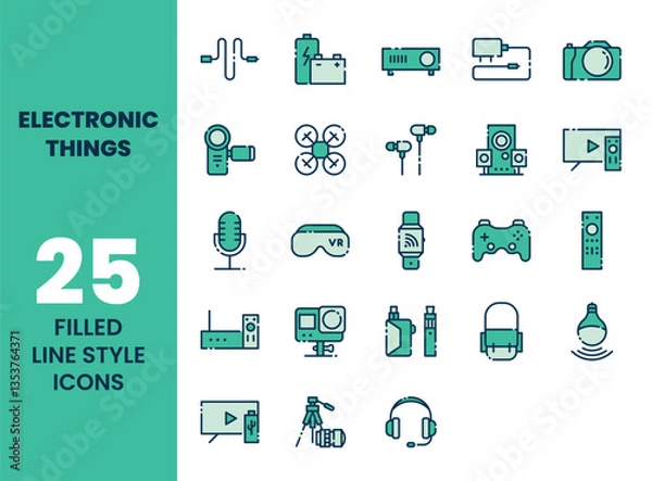 Obraz Electronic things icon set with filled outline style