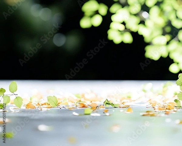 Fototapeta Spring leaves for table, nature background.