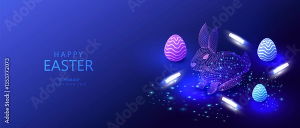 Obraz easter isometric card, holiday technology rabbit and eggs,  ai vector background