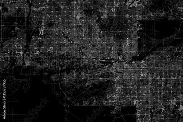 Obraz Stylized map of the streets of Phoenix (Arizona, USA) made with white lines on black background. Top view. 3d render, illustration