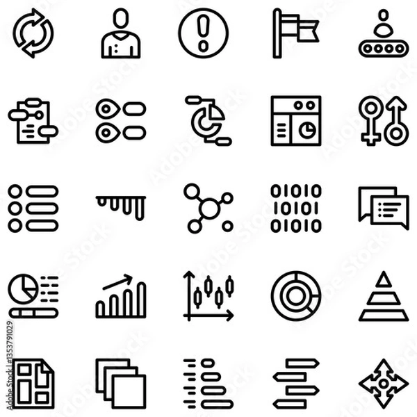 Fototapeta Collection of Basic Infographic Element Related Vector Line Icons. Contains Icons like Donuts Chart, Data, Audience, gender and more. Editable stroke. 48x48 pixels