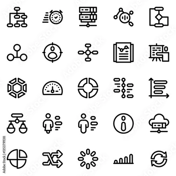 Fototapeta Collection of Basic Infographic Element Related Vector Line Icons. Contains Icons like Donuts Chart, server, speedometer, target and more. Editable stroke. 48x48 pixels