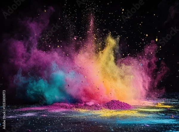 Fototapeta Vibrant Colorful Powder Explosion Against Black Background in Artistic Abstract Design for Creative and Dynamic Visual Projects