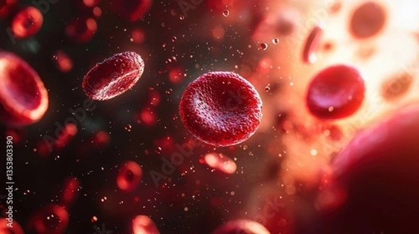 Fototapeta Stunning Visualization of Red Blood Cells Flowing Through a Microscopic Environment with Dramatic Lighting Effects