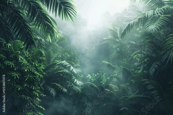 Fototapeta High Quality Visual of Exotic Foggy Forest with Dark and Mystical Atmosphere