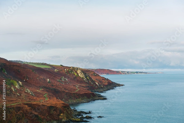 Fototapeta The view of the rugged Normandy coastline travelling west of Cherbourg towards la Hague.