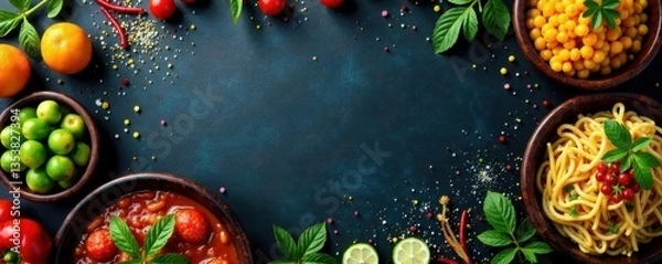 Obraz Chalkboard menu with colorful dishes , chalkboard, menu