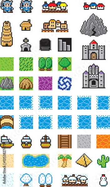 Obraz RPG風ドット絵　フィールドマップ用パーツ