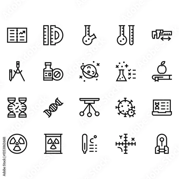 Fototapeta Collection of Basic Science Related Vector Line Icons. Contains Icons like Virus, DNA, Test Tube, Medicine and more. Editable stroke. 48x48 pixels