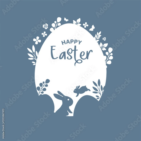 Fototapeta Happy easter template vector background with bunny and eggs