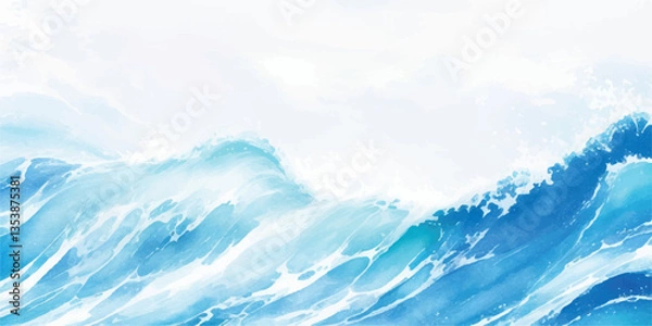 Fototapeta Ethereal Ocean Wave Texture in Soft Blue and White: A Dreamlike Watercolor Representation of the Flowing Tides, Capturing the Beauty of Rolling Waves in a Peaceful Seascape
