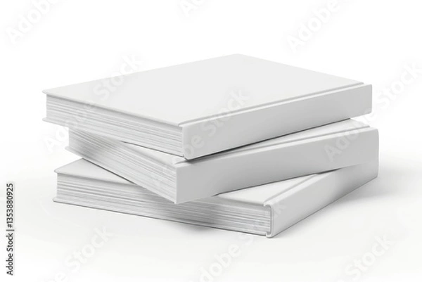 Fototapeta Blank Book Cover Stack Mockup Clear Textbook Hardback Catalog Lying on Table Isolated on White