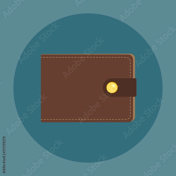 Obraz Brown leather wallet.  Flat business vector icon. Money symbol.
