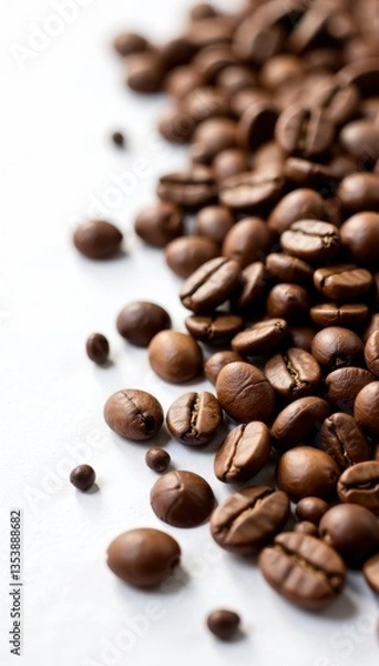 Fototapeta Coffee bean pods on a white surface, surface, texture