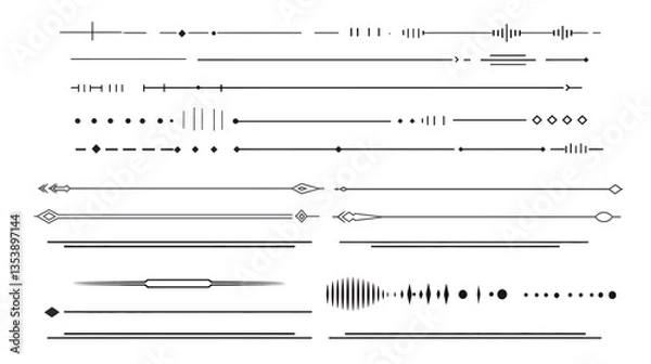 Fototapeta Linear Text Dividers with Thin Polyline – Elegant Minimalist Vector Design