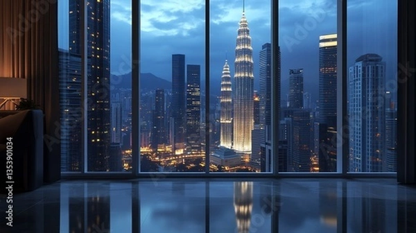 Obraz Night View of Kuala Lumpur Skyline from Luxurious Apartment