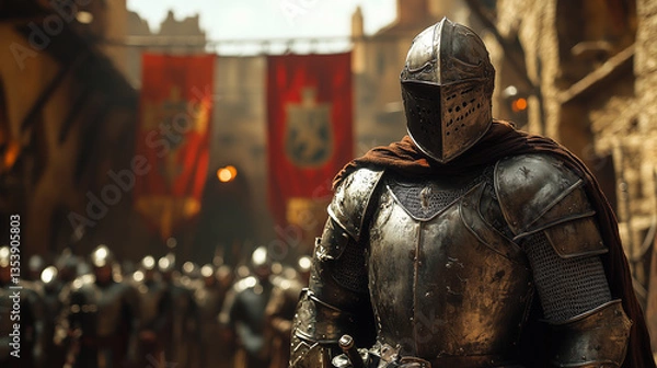 Obraz Knights Preparing for Battle in a Medieval Armory