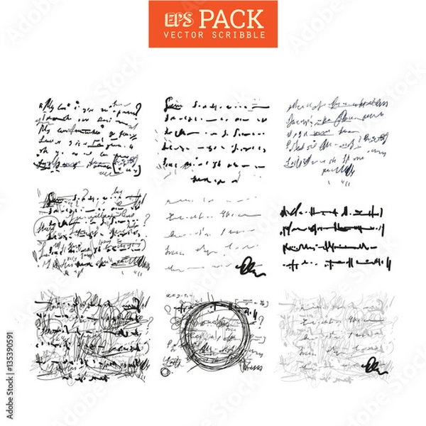 Obraz Unidentified abstract handwriting scribble text art drawing pack.