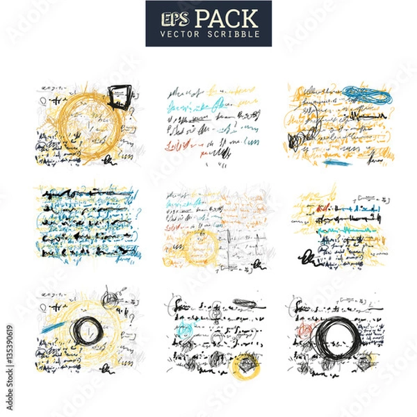 Obraz Unidentified abstract handwriting scribble text art drawing pack.