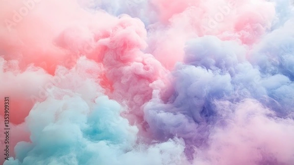 Fototapeta Ethereal Cloudscape: Soft pastel clouds swirl together to create an abstract and dreamy visual, with shades of pink, blue, and purple blending seamlessly.
