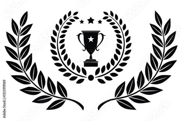 Fototapeta Black Laurel Wreath Trophy Emblem - Victory, Award, and Achievement Symbol