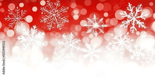 Fototapeta White snowflakes and bokeh effects on a red gradient background