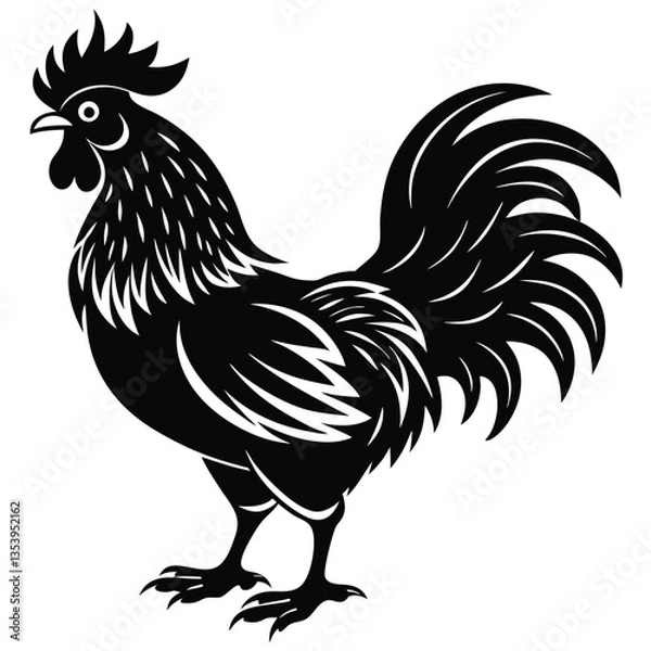 Obraz Vector Illustration. Black Silhouette of a rooster design. isolated male chicken on a white background