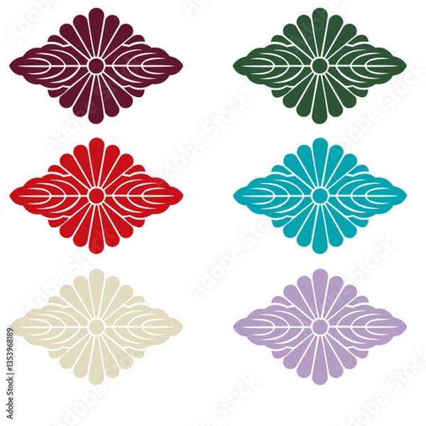 Obraz カラー家紋:菊菱に対い葉（透過可）