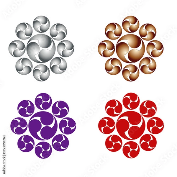 Obraz カラー家紋:九曜巴（透過可）