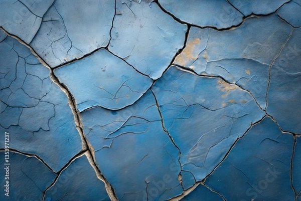 Fototapeta Close-up of Cracked Blue Painted Surface