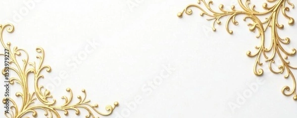 Fototapeta Delicate gold filigree design on a plain white background, design, white