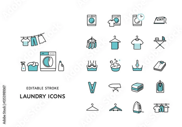 Fototapeta 洗濯にまつわるアイコンセット（カラー）