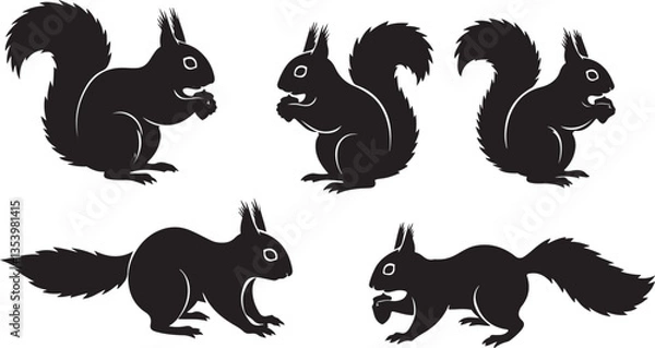 Fototapeta Squirrel Silhouette, Ideal for Nature and Wildlife Themes - Flat Vector Illustration