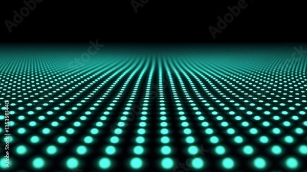 Fototapeta Futuristic Grid with Glowing Green Dots Extending into the Distance