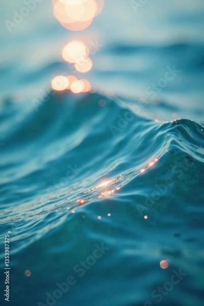 Fototapeta Delicate water droplets on a gentle sea, soft, blue