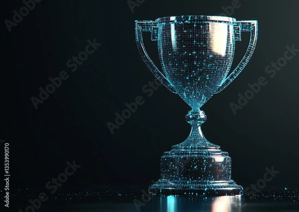 Fototapeta A futuristic digital trophy glowing brightly in the darkness