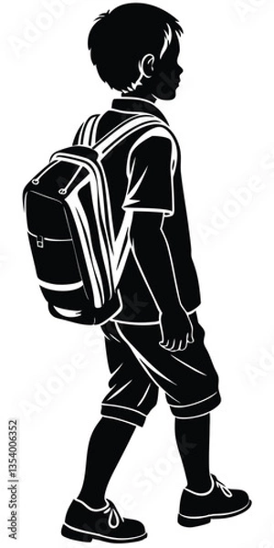 Obraz boy going to school with school bag silhouette
