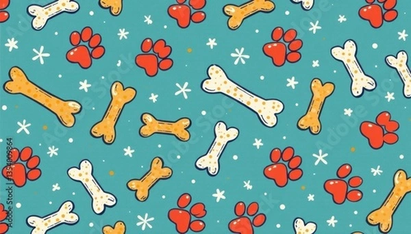 Fototapeta Dog bone vector dog paw doodle seamless pattern isolated wallpaper background , paw, dog