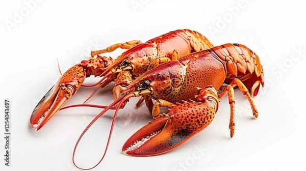 Fototapeta lobster photo with white background, The photo looks fresh and realistic with bright orange claws and white underside, showing its natural and culinary beauty.