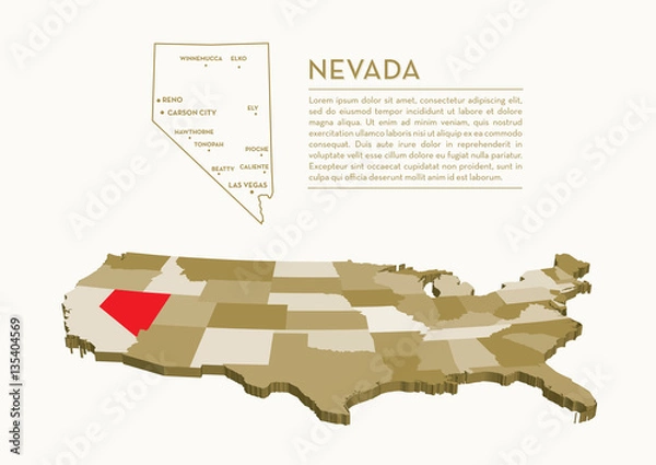 Obraz 3D USA State map - NEVADA