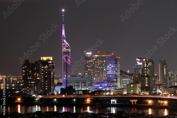 Obraz 福岡の夜景とハートのイルミネーション