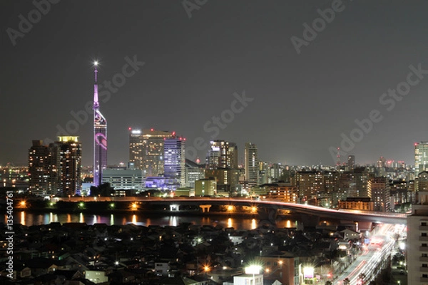 Fototapeta 福岡の夜景とハートのイルミネーション