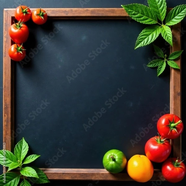 Fototapeta Chalkboard Background Cafe Menu with Fresh Food Items, cafe, ingredients