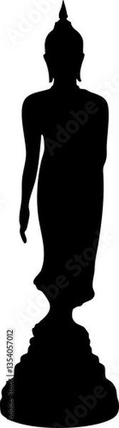 Fototapeta The Buddha statue stands in a black shadow pattern