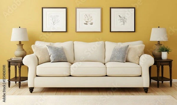 Fototapeta 2..3D Rendering, Empty Wall Mockup, Living Room Mock Up in Scandinavian Style, Minimalist Modern Living Room Interior Background