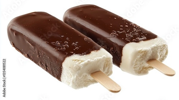 Obraz Delicious ice cream popsicle covered with rich chocolate isolated on white background