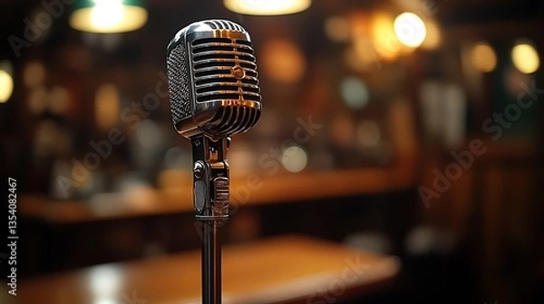 Fototapeta Vintage Microphone in Dimly Lit Setting