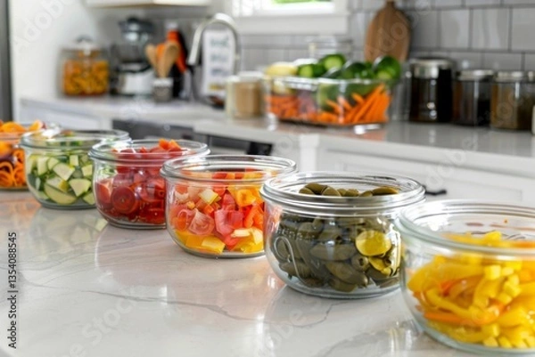 Fototapeta Freshly chopped vegetables in clear box