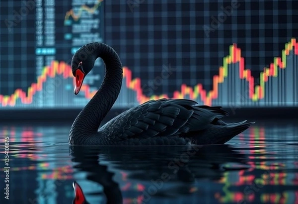 Obraz Black swan subtly visible behind fluctuating stock market graph,  data,  analysis