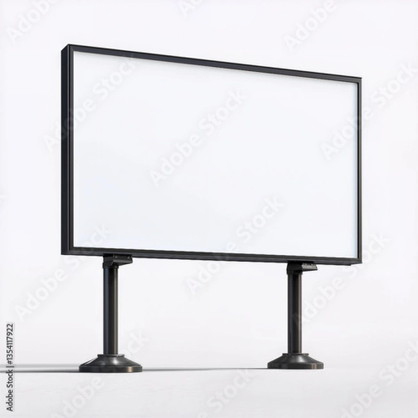 Fototapeta Blank outdoor billboard sign mockup with black metal frame, minimalist design on white background, ideal for advertising and branding, ai-generated template